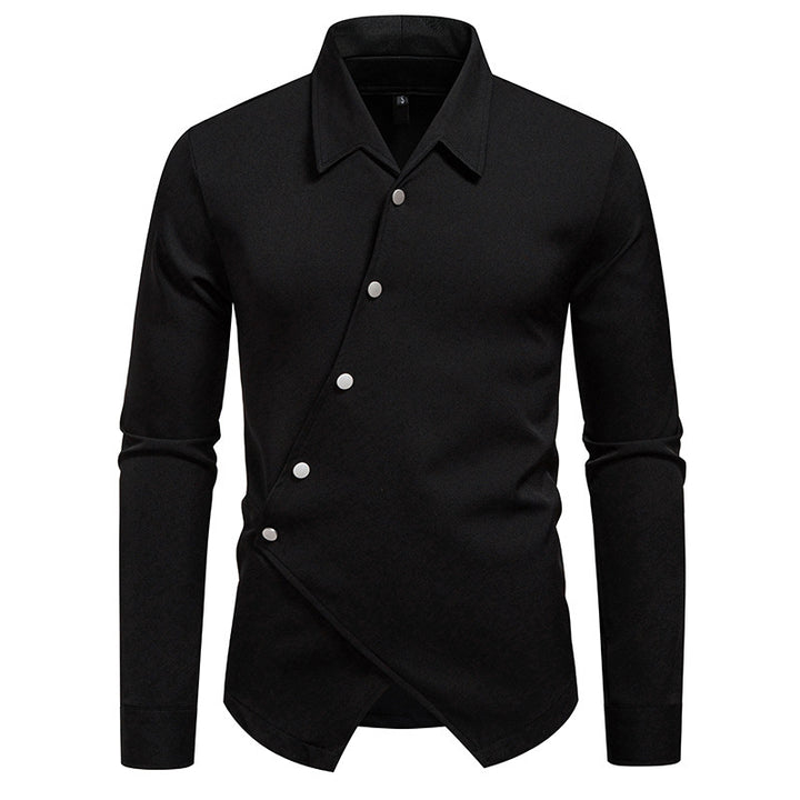 Herren modisches Langarmhemd mit asymmetrischem Knopfdesign Drune