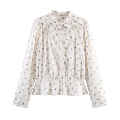 Damen Chiffon-Bluse mit Schleifenkragen, Brustpintucks und Schößchen Drune