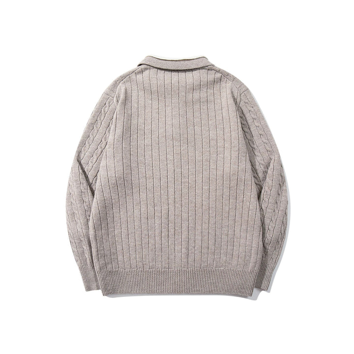 Unisex Polo-Strickpullover mit Zopfstrick und Kontrastkragen Drune