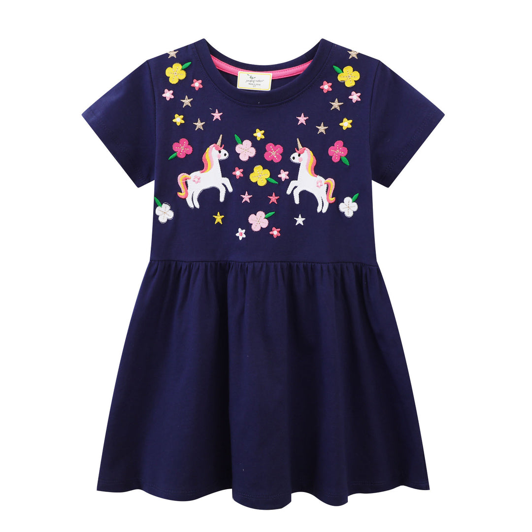 Mädchen Baumwollkleid mit zauberhaften Einhorn- und Blumendesigns Drune