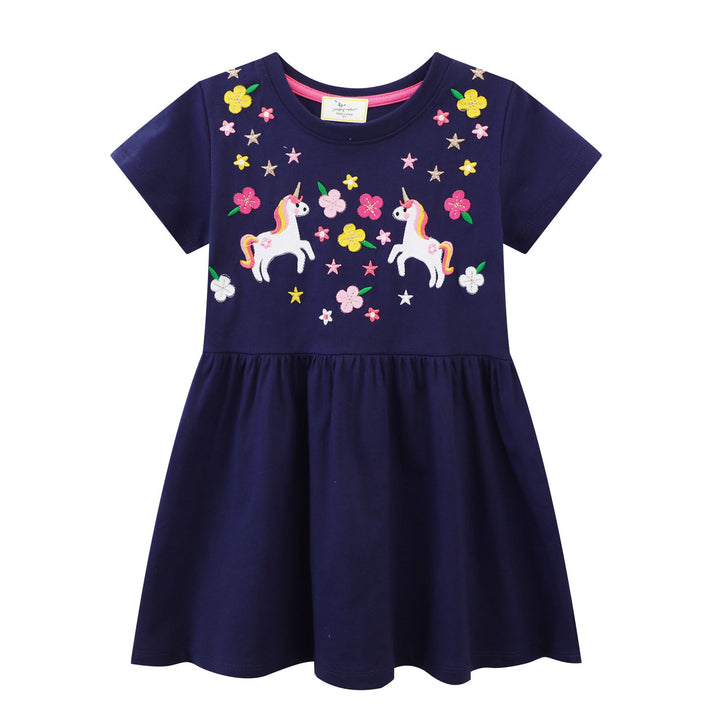 Mädchen Baumwollkleid mit zauberhaften Einhorn- und Blumendesigns Drune