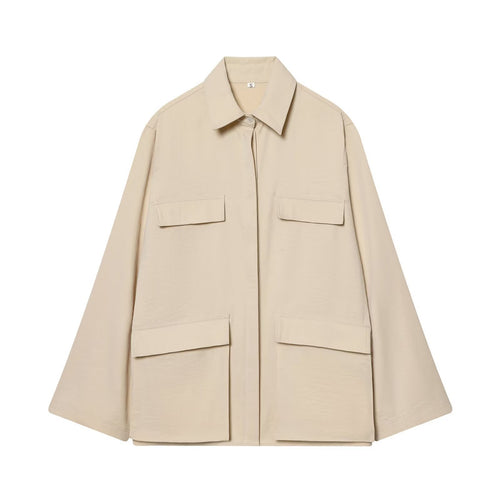 Damen Oversize Feldjacke im Boxy‑Cut mit vier Klapptaschen und verdeckter Druckknopfleiste Drune
