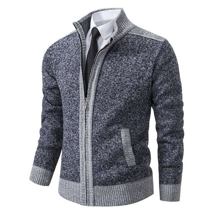 Herren nan strukturierter Strickcardigan mit Stehkragen und durchgehendem Reißverschluss Drune