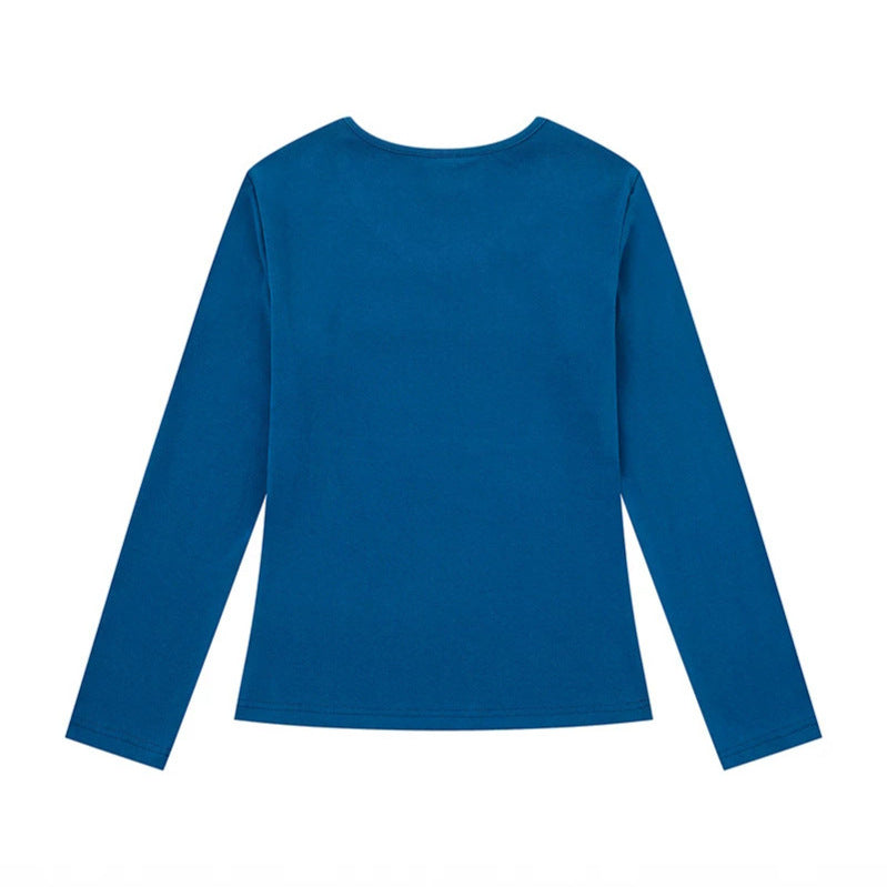 Damen Langarmshirt mit V-Ausschnitt und Notenschlüssel-Applikationen Drune