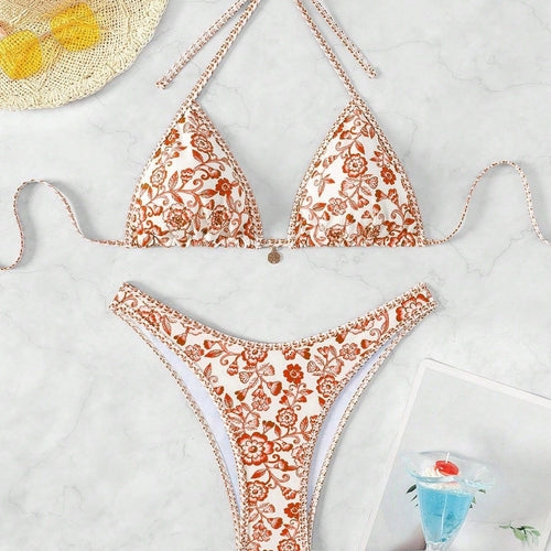 Damen Triangel-Bikini mit floraler Spitze Drune