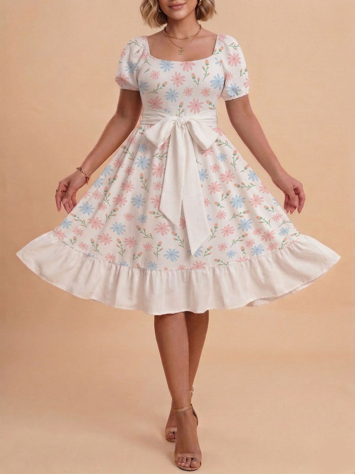 Damen Verspieltes Maxikleid mit Bärenmuster und taillierbarem Band Drune
