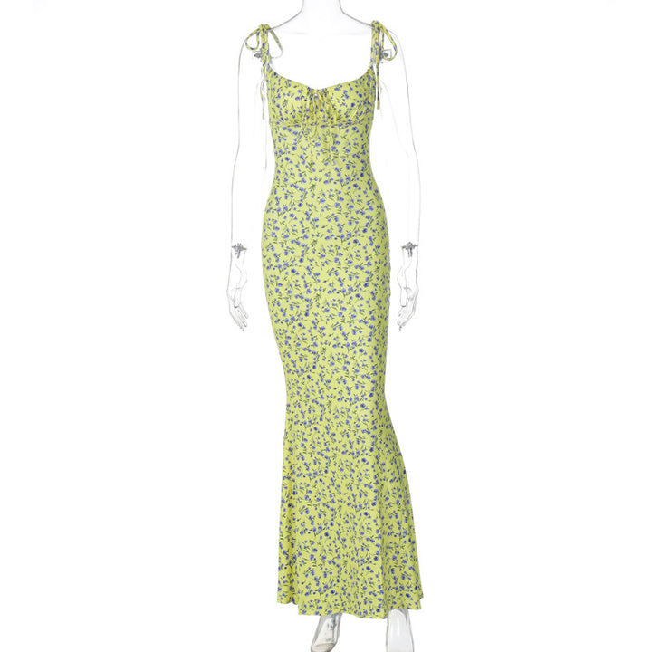Damen Bodenlanges Kleid mit floralem Muster und verstellbaren Trägern Drune