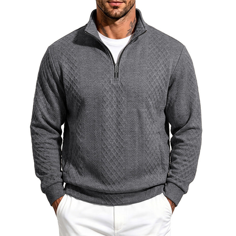 Herren Strukturierter Halbzip-Sweater aus Feinstrick mit Zopfmuster und Eingriffstaschen Drune