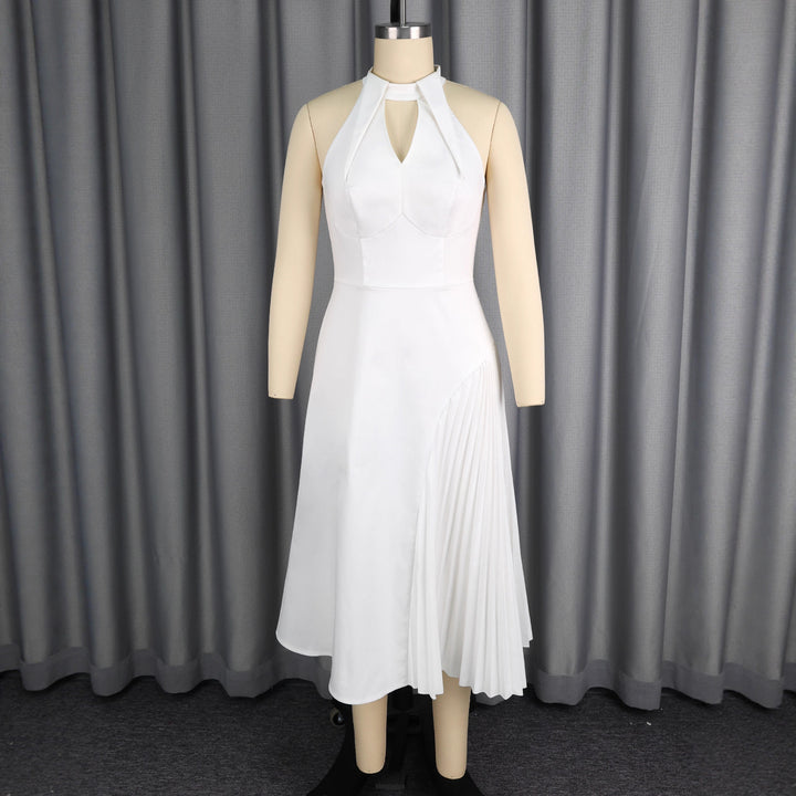 Damen Elegantes Midikleid mit Keyhole-Ausschnitt und plissiertem Saum Drune