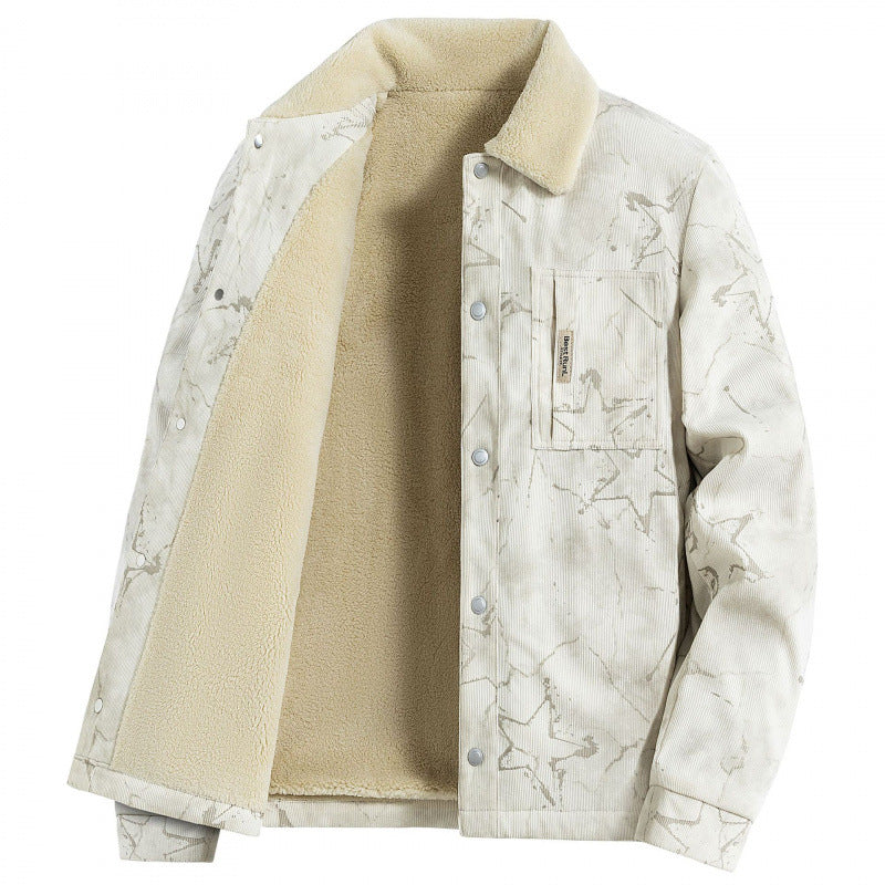 Herren Stylisches Cordjacke mit Teddyfutter Drune