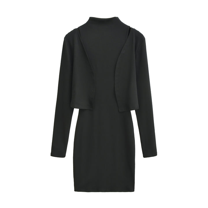 Damen Figurnahes Midikleid mit integriertem Bolero und Stehkragen Drune
