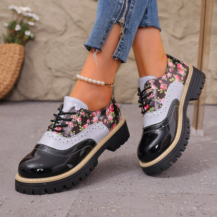 Damen florale Brogue-Schnürschuhe mit mehrlagigem Materialmix und profilierter Gummisohle Drune