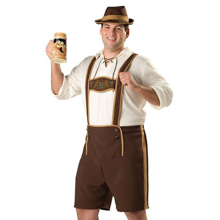 Herren nan Oktoberfest Trachtenkurzhose mit verstellbaren Trägern und bestickter Brustpasse Drune