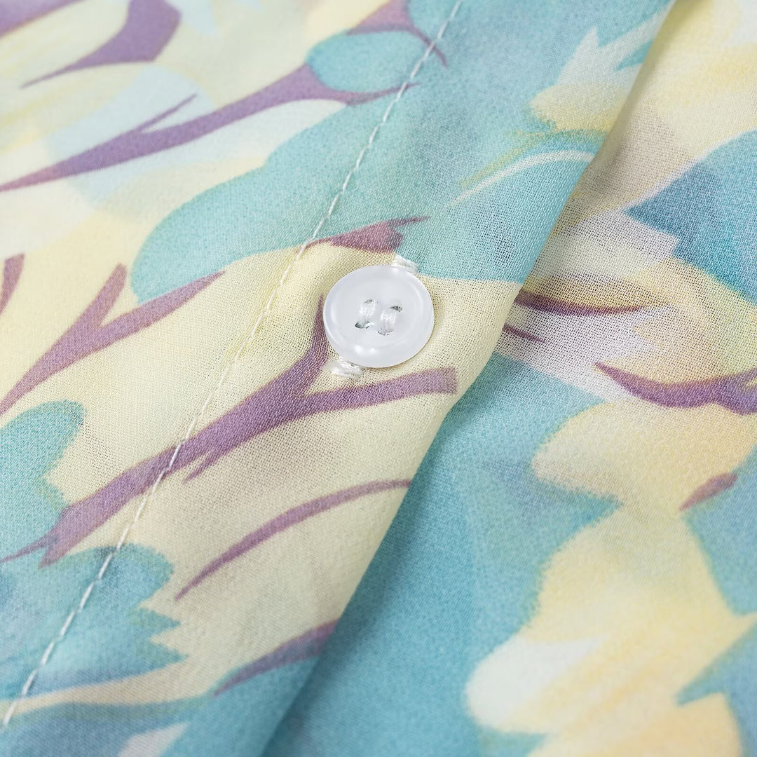 Damen Blumenprint-Chiffonbluse mit weitem Ballonärmel und Hemdkragen Drune