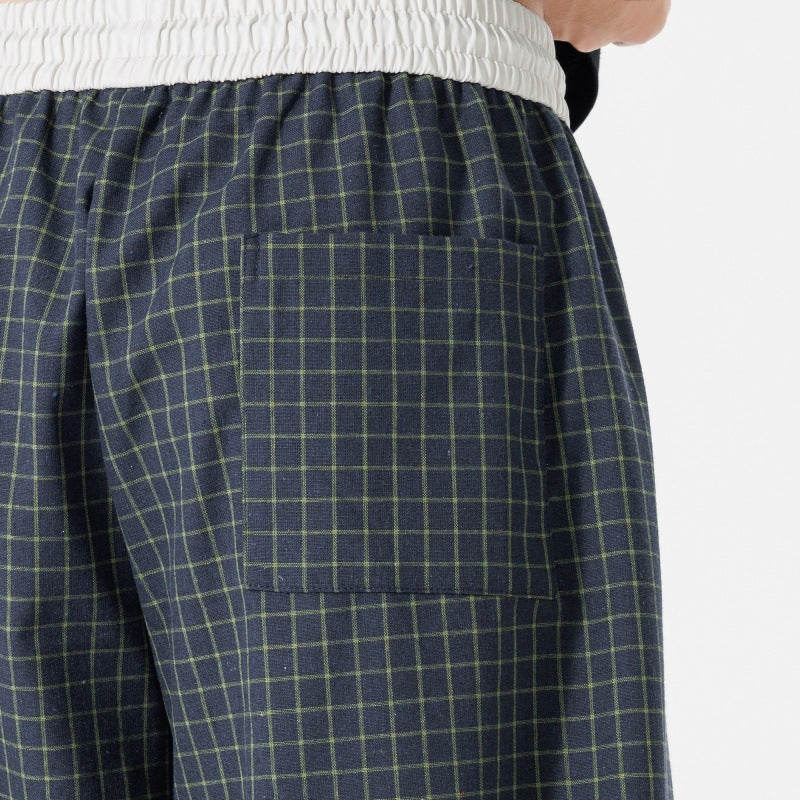 Damen Weite karierte Palazzo-Hose mit elastischem Bund, Tunnelzug & Oversize-Silhouette Drune