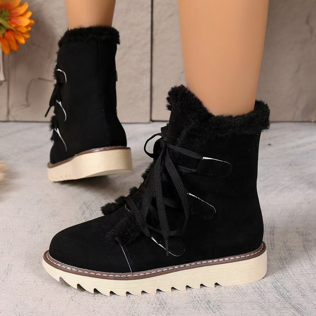 Damen  kurze gefütterte Schnürboots mit Teddyfutter, gesteppter Laufsohle und ergonomischem Komfortfußbett Drune