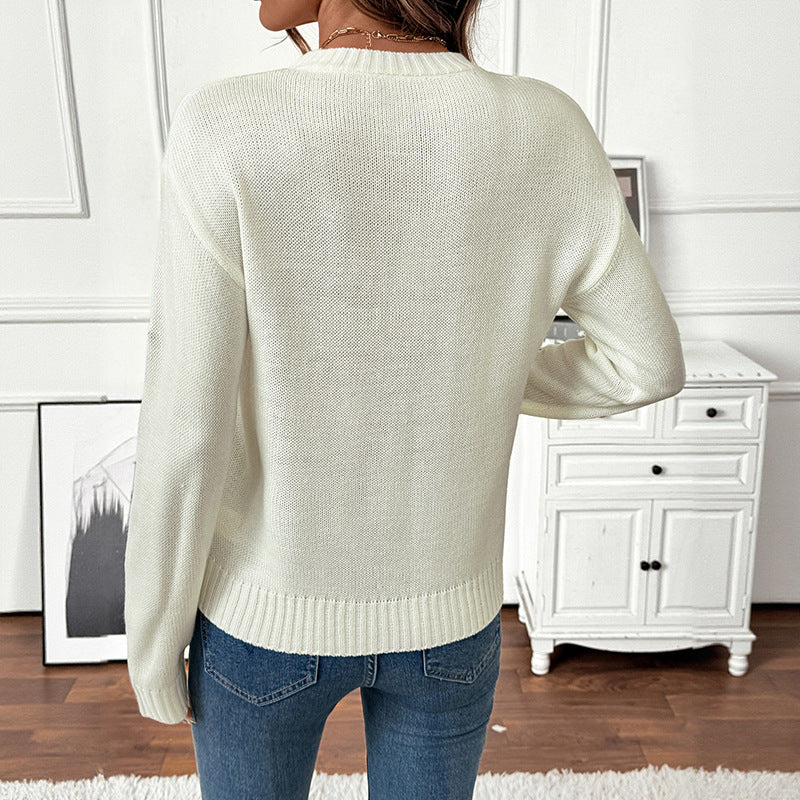 Damen Verspielter Strickpullover mit floralen Akzenten Drune