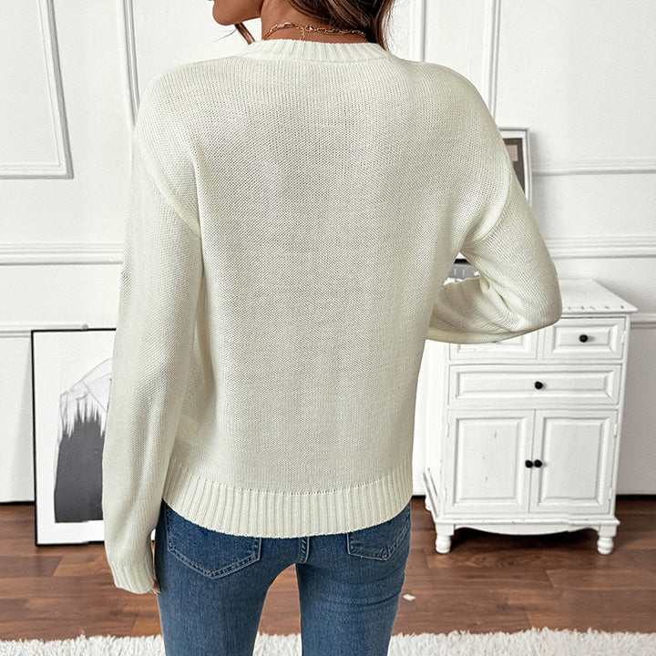 Damen Verspielter Strickpullover mit floralen Akzenten Drune