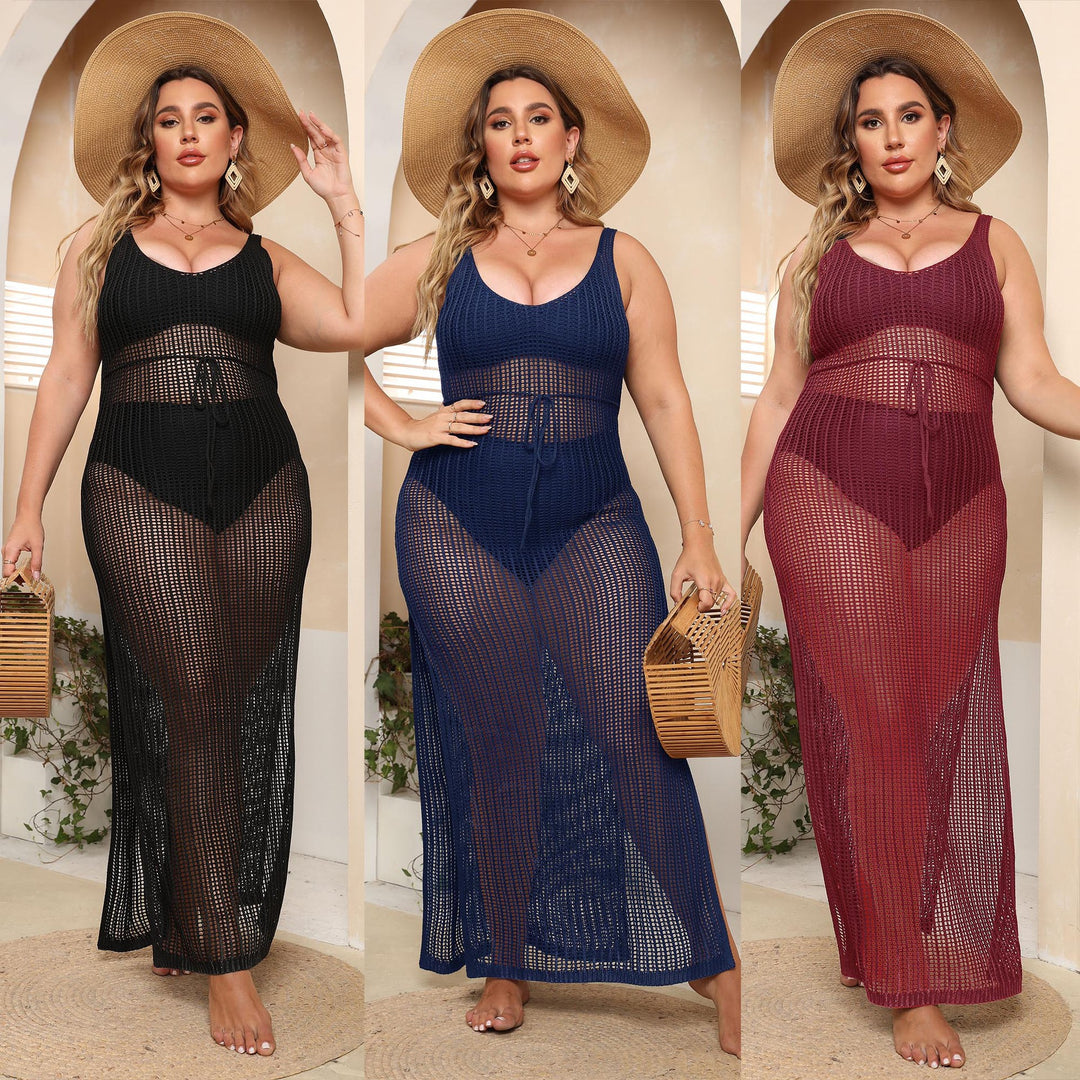Damen transparentes Strandkleid mit seitlichen Schlitzen Drune