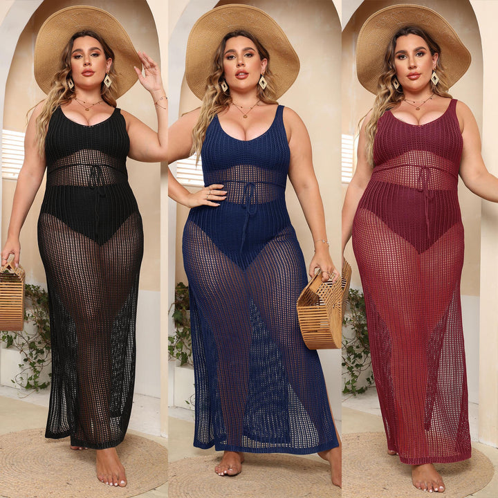 Damen transparentes Strandkleid mit seitlichen Schlitzen Drune