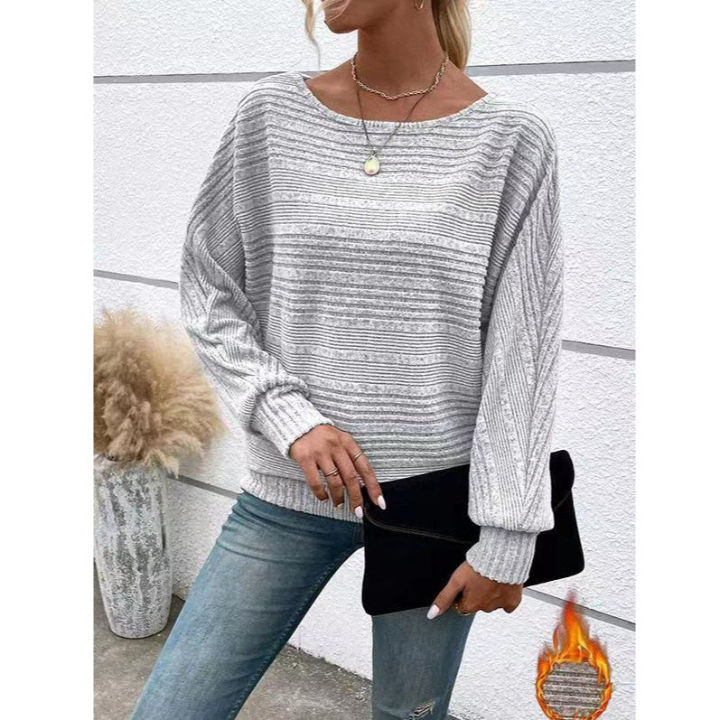 Damen lässiger Strukturpullover mit weitem Schnitt Drune