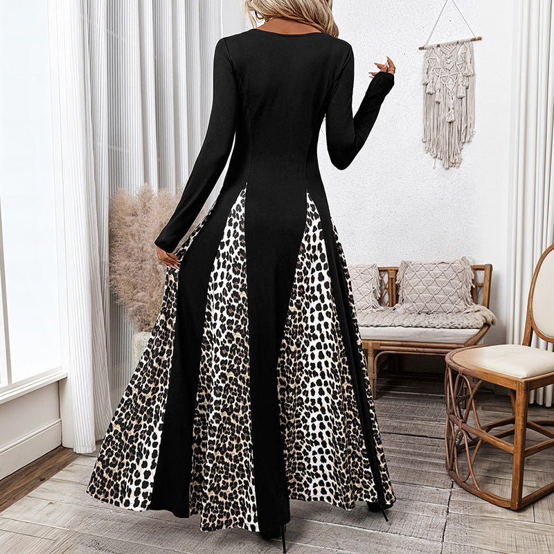 Damen Maxikleid mit animalischem Muster und langem Arm Drune