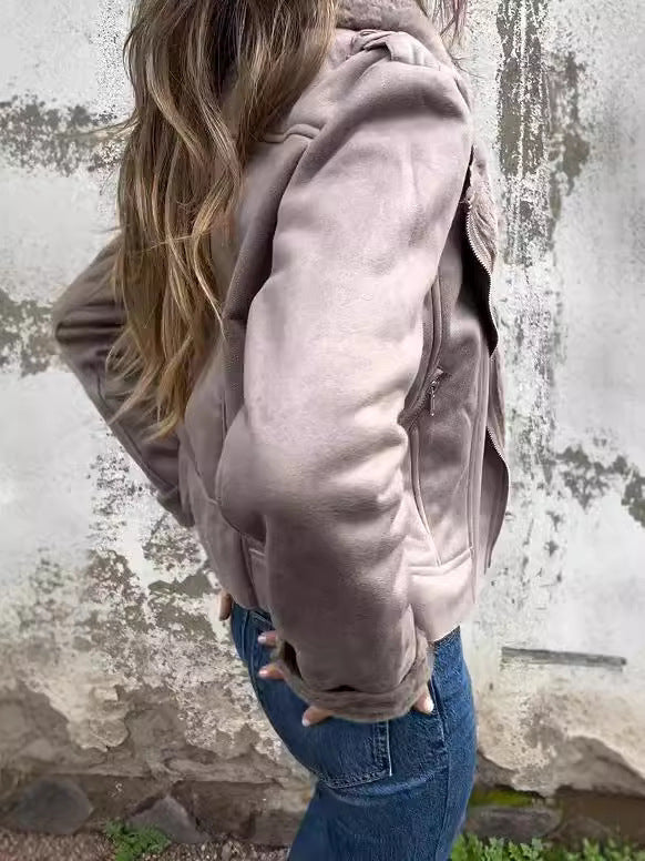 Damen Fleece-gefütterte Bikerjacke mit schickem Revers Drune
