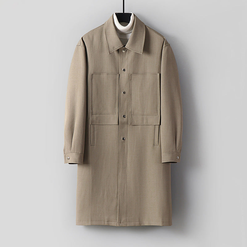 Herren Longline-Mantel mit Hemdkragen und aufgesetzten Taschen Drune
