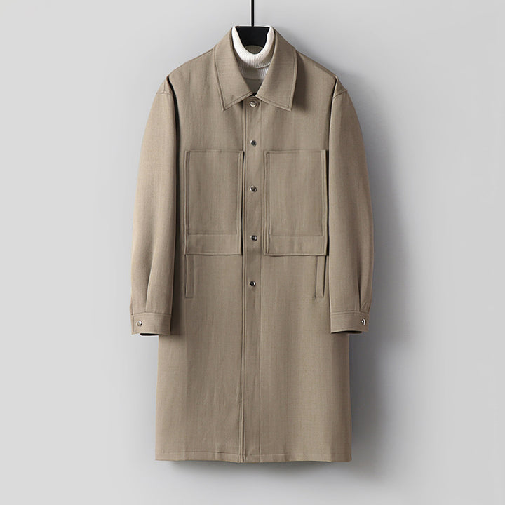 Herren Longline-Mantel mit Hemdkragen und aufgesetzten Taschen Drune