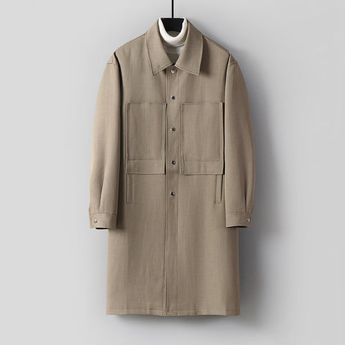 Herren Longline-Mantel mit Hemdkragen und aufgesetzten Taschen Drune