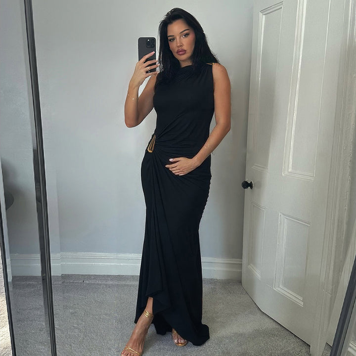 Damen Figurbetontes Maxikleid mit asymmetrischem Design und eleganten Raffungen Drune