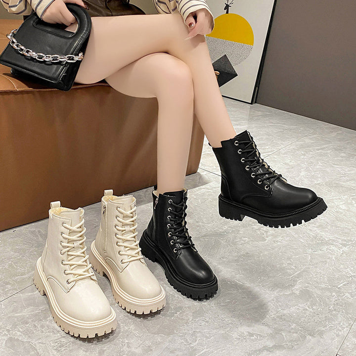 Damen Gefütterte Schnür-Bikerboots mit dicker Profilsohle Drune
