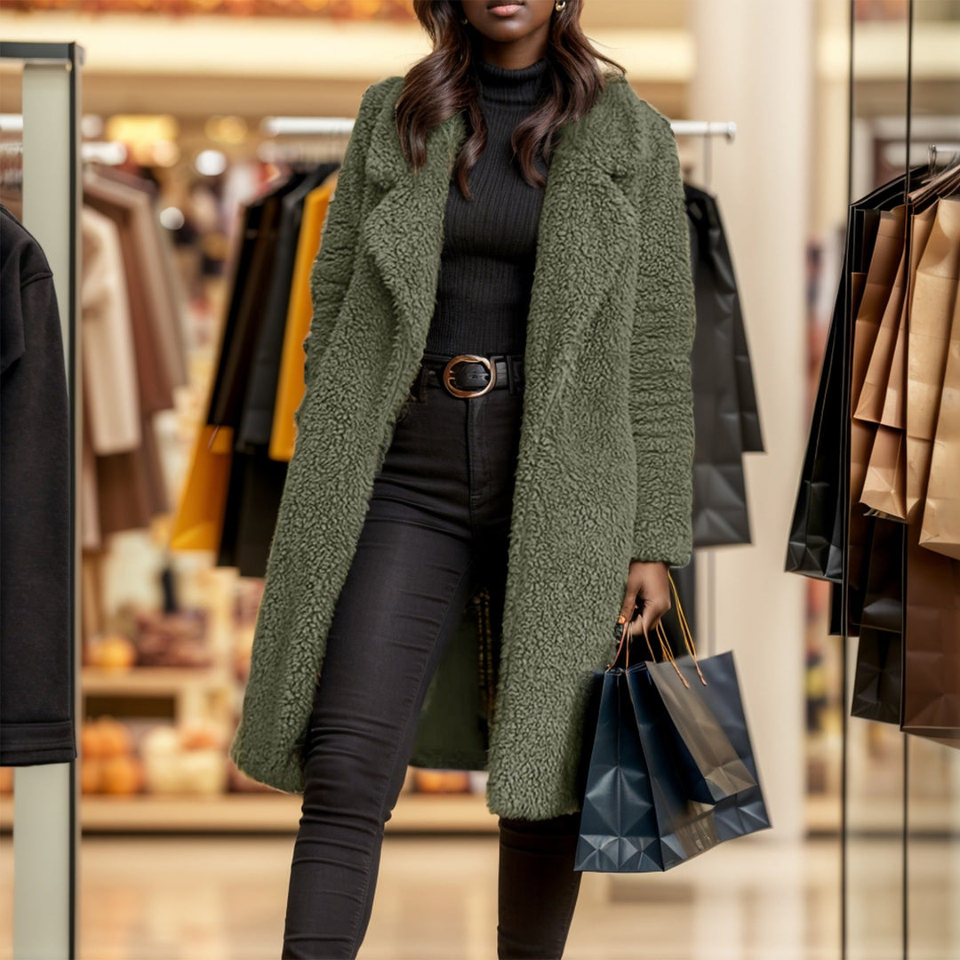 Drune | Damen Übergröße Teddyjacke mit Futterkragen