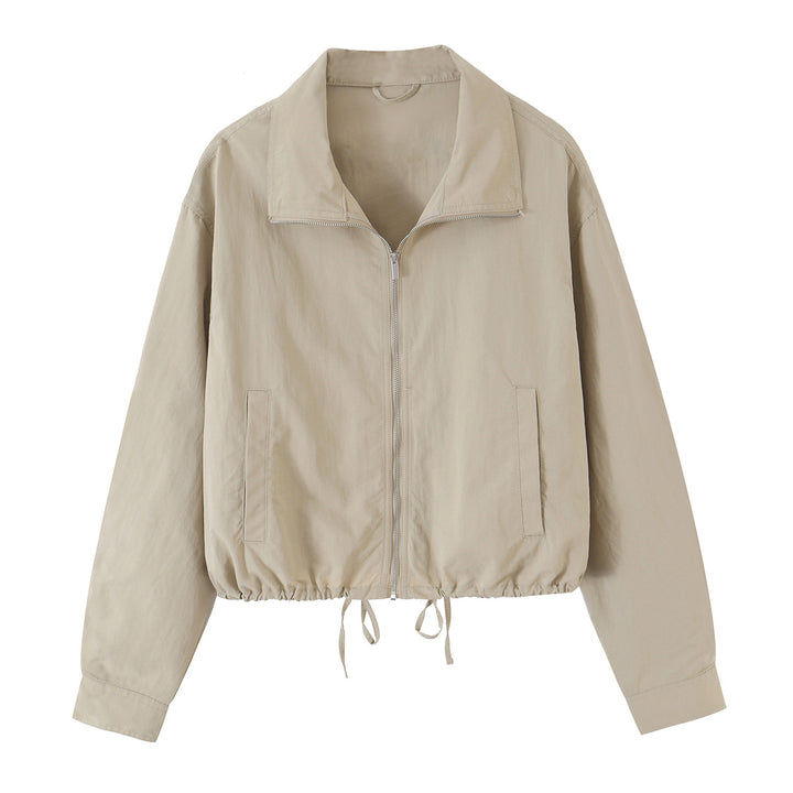 Damen Cropped-Übergangsjacke mit Tunnelzug und Stehkragen Drune