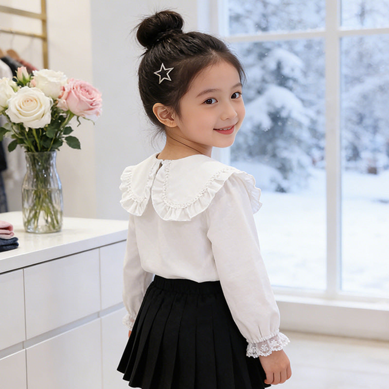 Mädchen Bluse mit Rüschenkragen und floralem Detail Drune