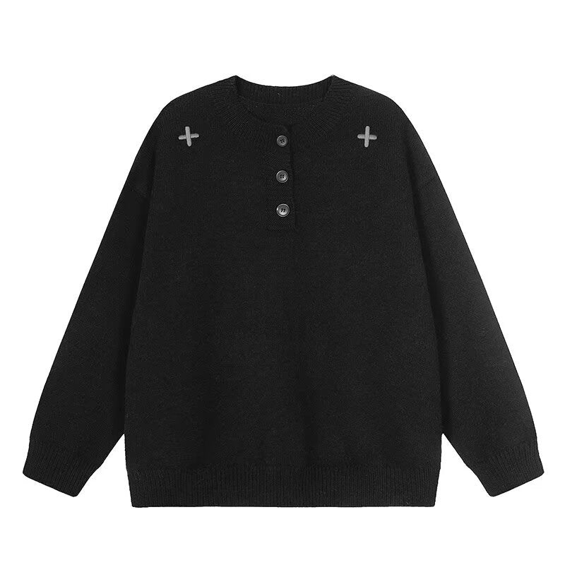 Damen Modischer Oversized Pullover mit Knopfleiste Drune