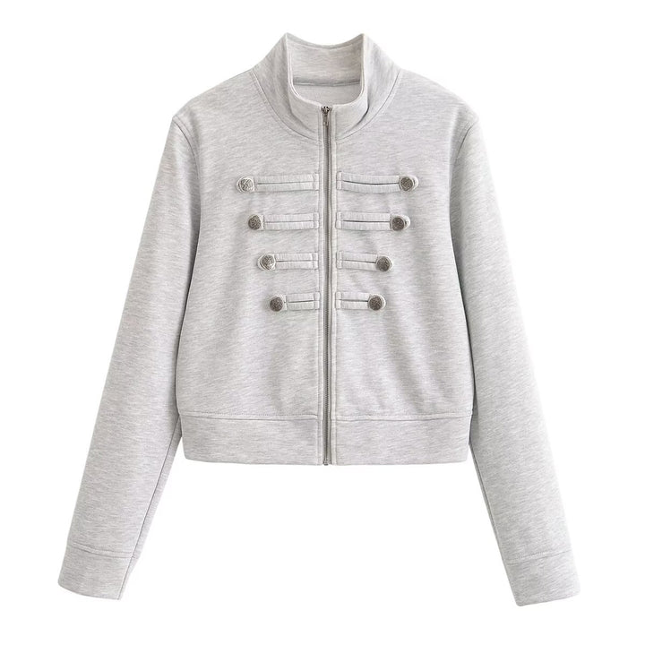 Damen Kurzjacke aus Sweat mit Stehkragen und dekorativer Military-Passe Drune