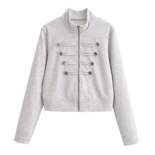 Damen Kurzjacke aus Sweat mit Stehkragen und dekorativer Military-Passe Drune