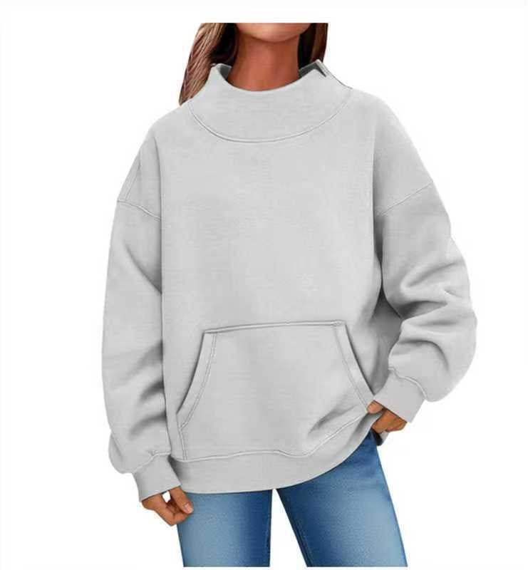 Damen Oversized Hoodie mit Stehkragen und Kängurutasche Drune
