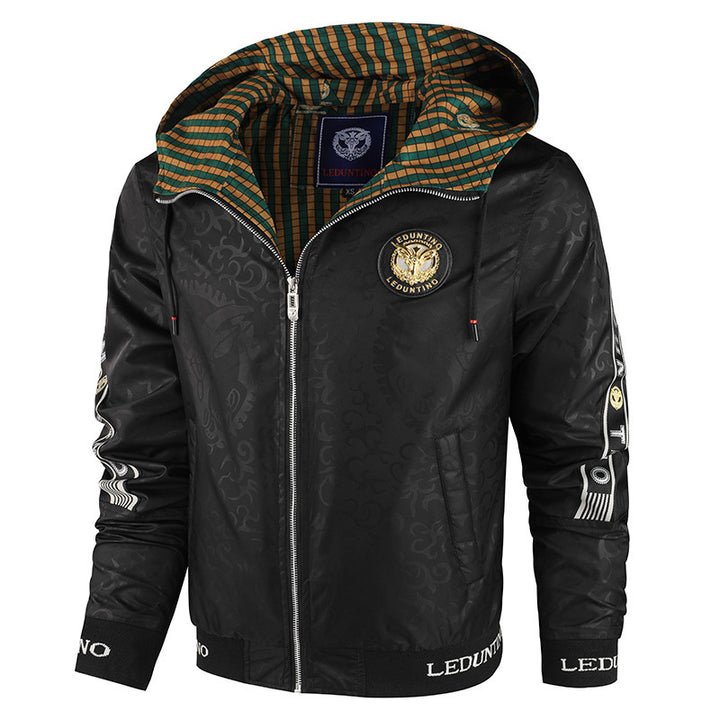 Herren nan leichte Kapuzen-Sportjacke mit Jacquardmuster, Metallreißverschluss und elastischen Bündchen Drune