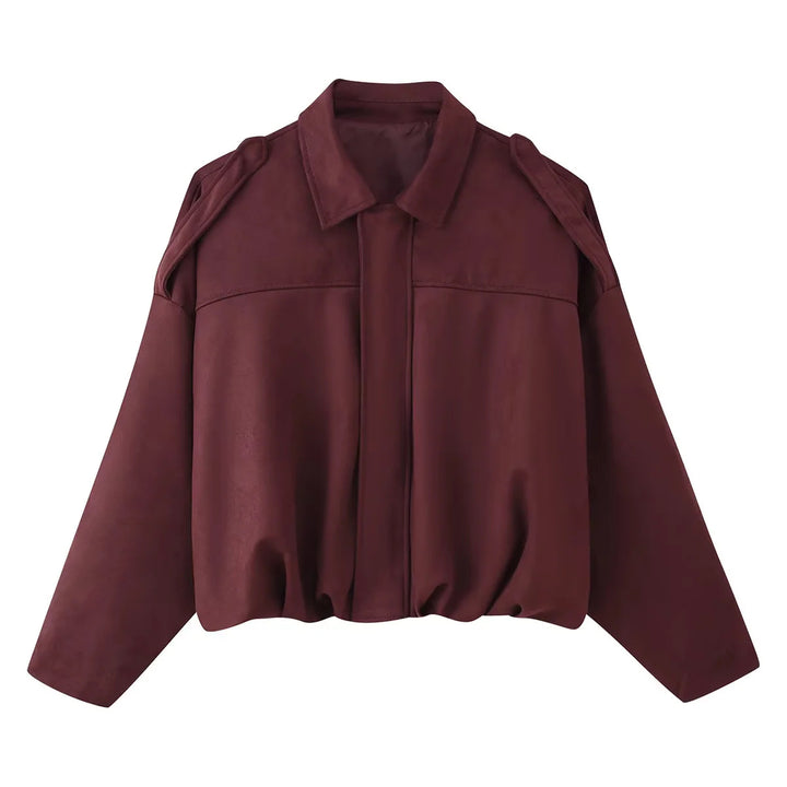 Damen nan kurz geschnittene Oversized-Blousonjacke mit Schulterklappen, verdeckter Frontleiste und elastischem Kordelsaum Drune