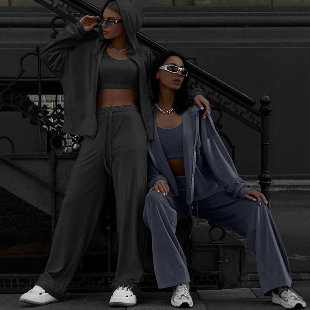 Damen sportliches Freizeit-Set mit cropped Top und weiter Hose Drune