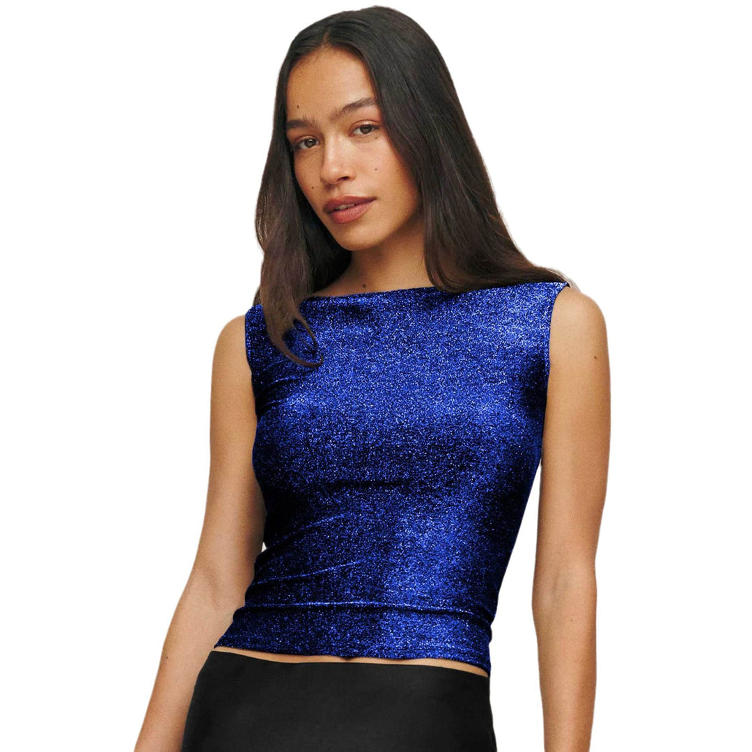 Damen figurbetontes Glitzer-Top mit asymmetrischem Schnitt und elegantem Tragekomfort Drune