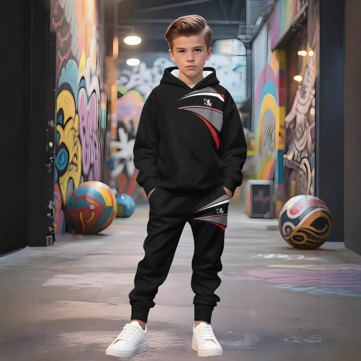 Unisex nan Kinder Jogginganzug mit Kapuzenpullover und detailreichem Auto-Print Drune