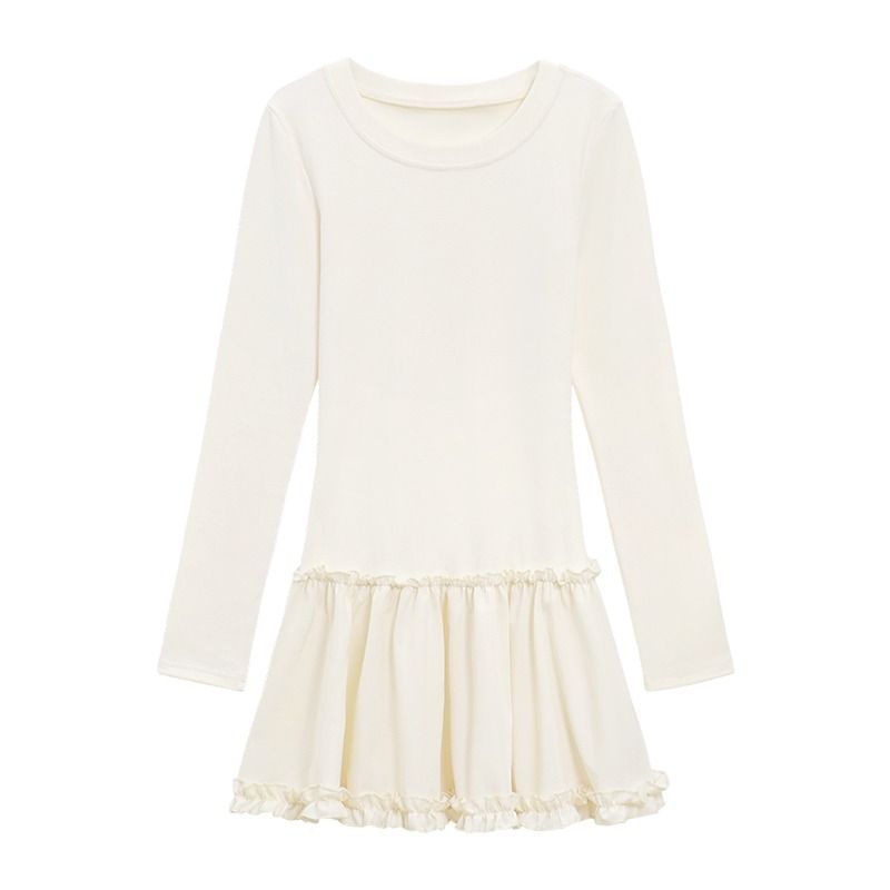 Damen elegantes Langarmshirt mit voluminösem Rüschensaum Drune