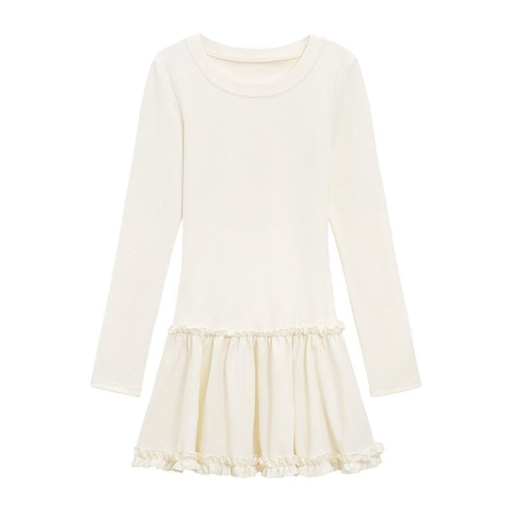 Damen elegantes Langarmshirt mit voluminösem Rüschensaum Drune