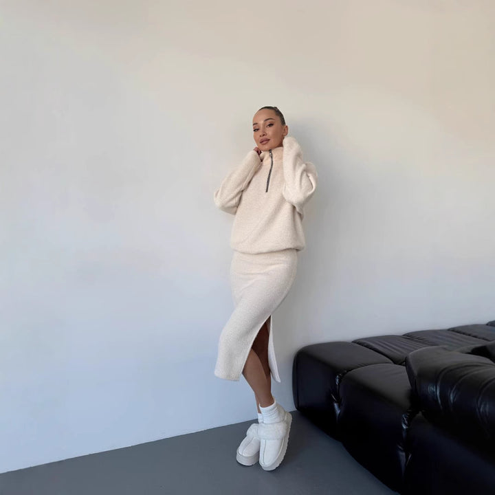 Damen Sportlicher Strickpullover mit kurzem Reißverschluss Drune