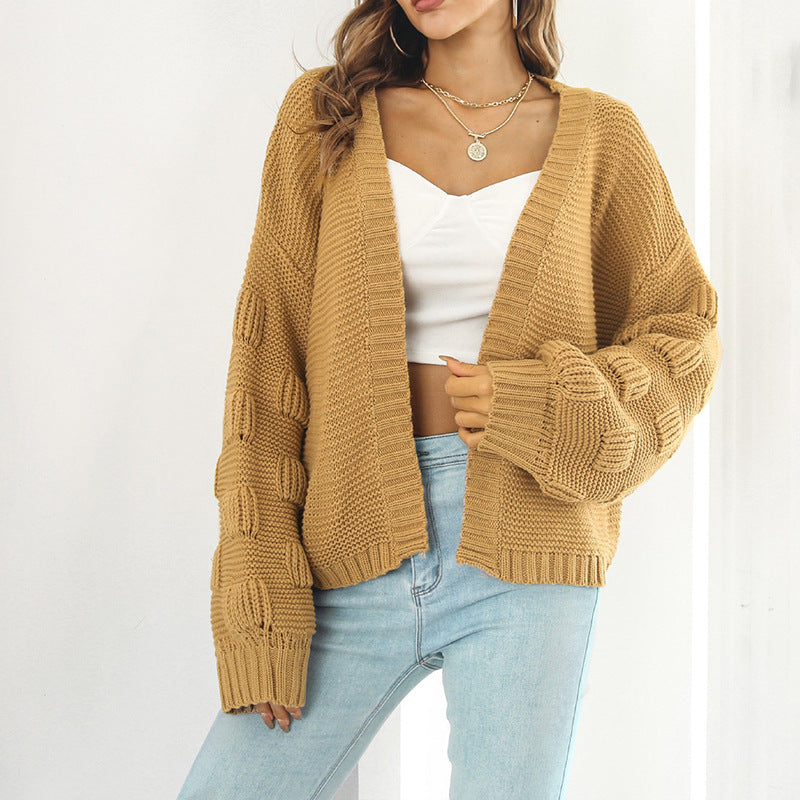 Damen Strickjacke mit voluminösen Ärmeln und strukturiertem Muster Drune