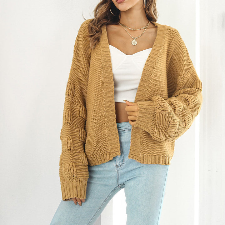Damen Strickjacke mit voluminösen Ärmeln und strukturiertem Muster Drune