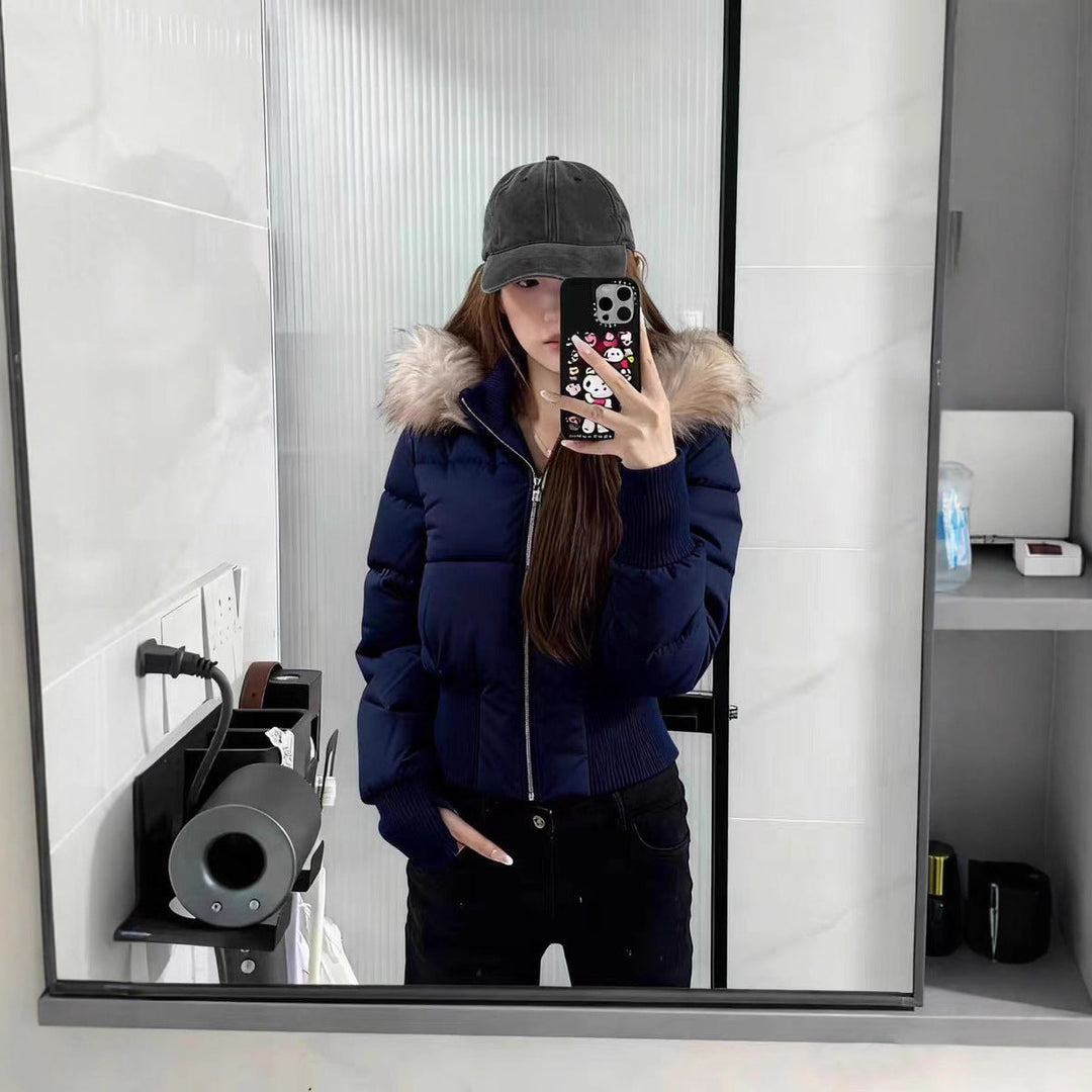 Warm Leicht Gesteppt Abnehmbare Kapuze Winterjacke Damen | Drune